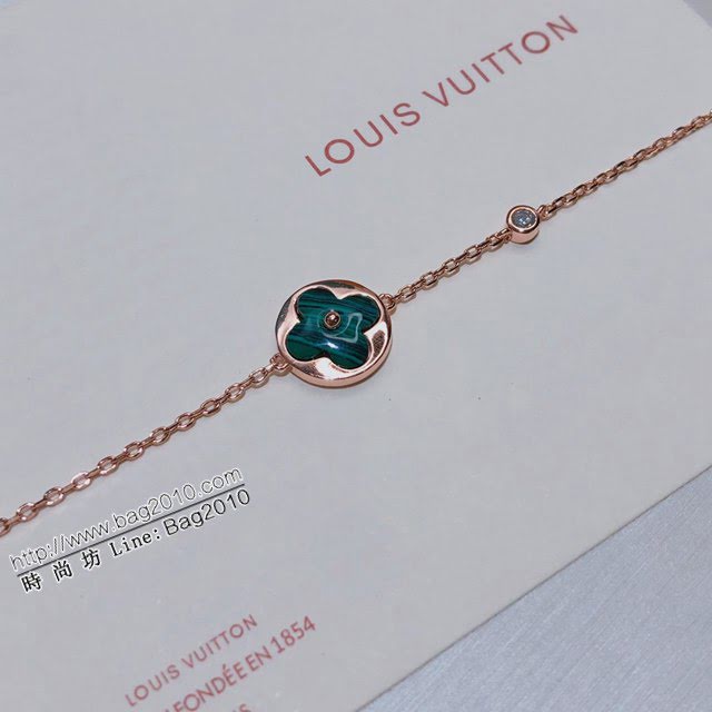 Louis Vuitton純銀飾品 路易威登天然孔雀石手鏈 LV單花單鑽手鏈  zglv2142
